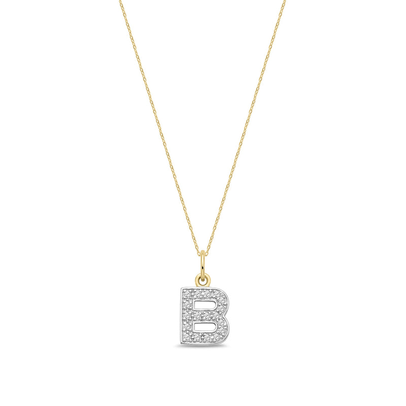 9ct Yellow Gold Small Cubic Zirconia Initial Pendant - Initial B