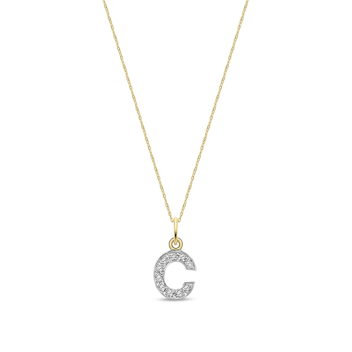 9ct Yellow Gold Small Cubic Zirconia Initial Pendant - Initial C
