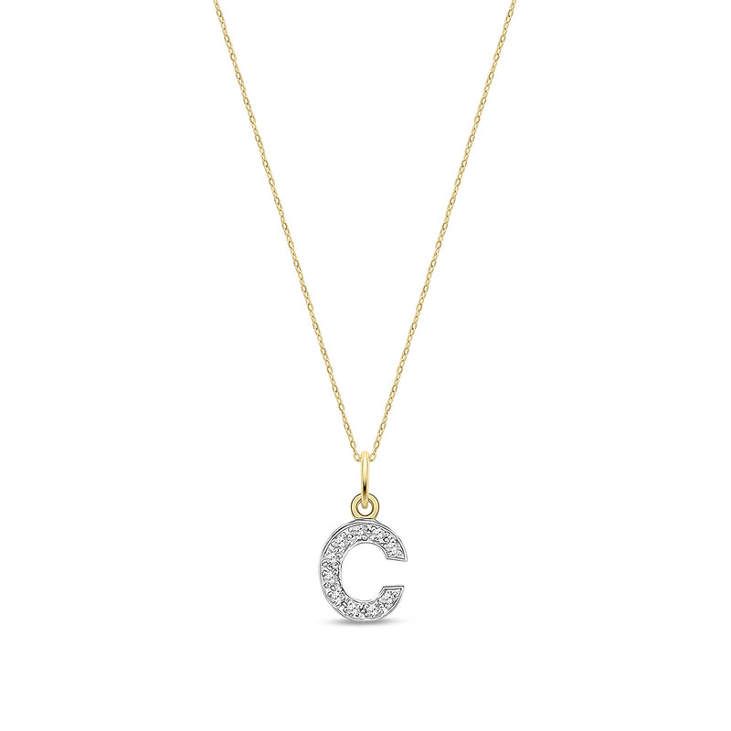 9ct Yellow Gold Small Cubic Zirconia Initial Pendant - Initial C