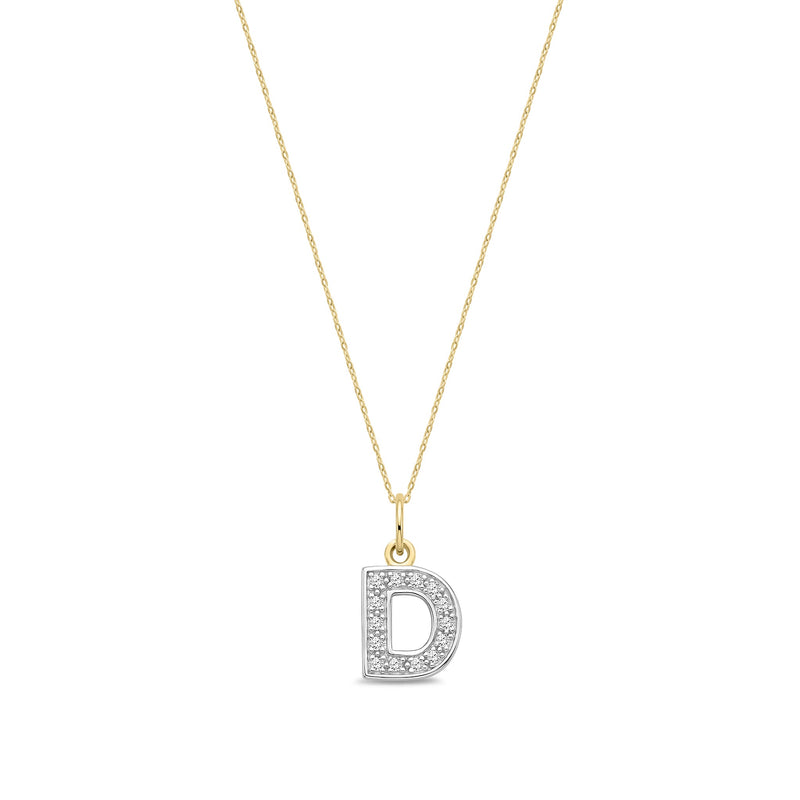9ct Yellow Gold Small Cubic Zirconia Initial Pendant - Initial D