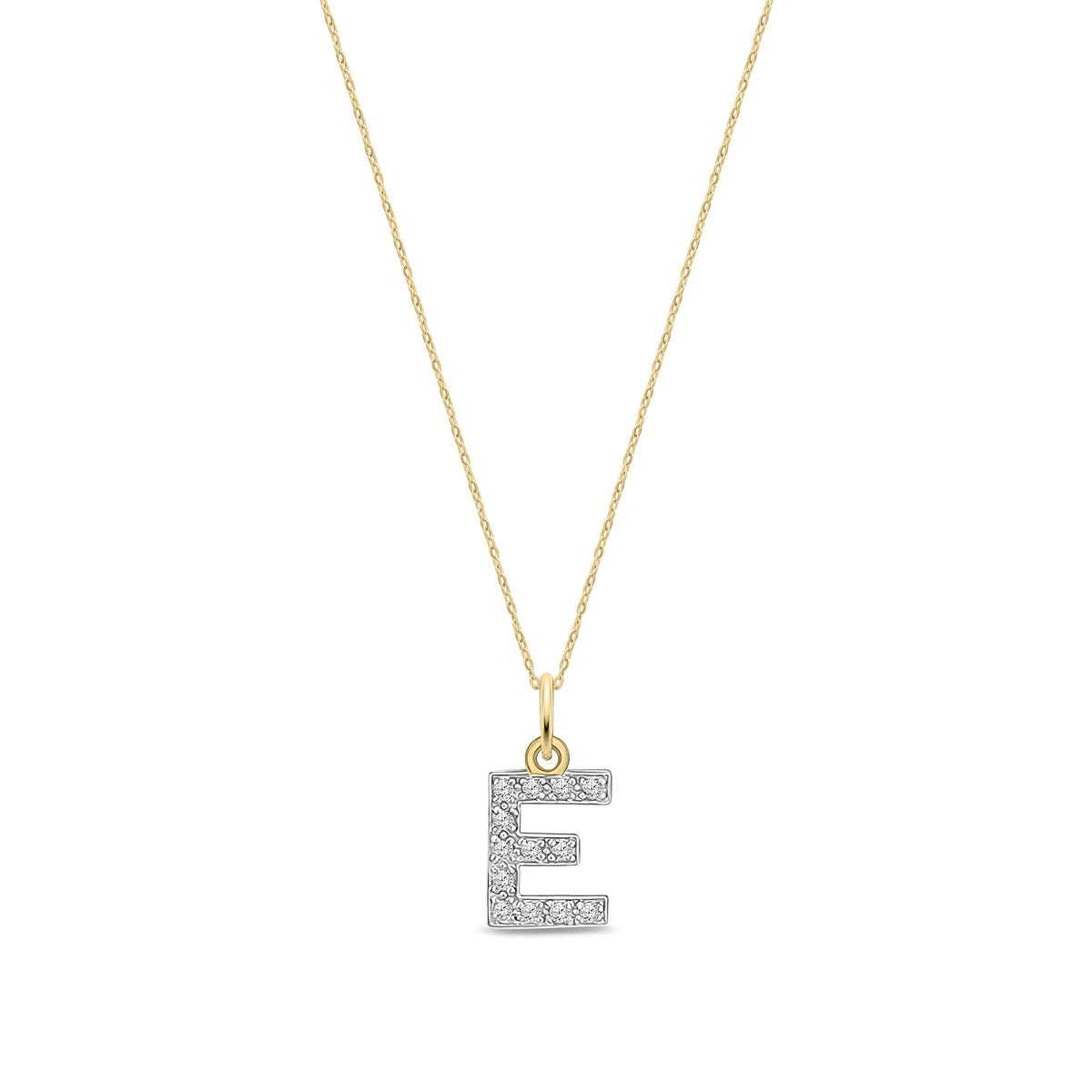 9ct Yellow Gold Small Cubic Zirconia Initial Pendant - Initial E