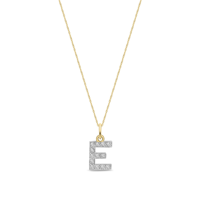 9ct Yellow Gold Small Cubic Zirconia Initial Pendant - Initial E