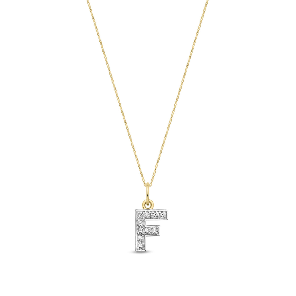 9ct Yellow Gold Small Cubic Zirconia Initial Pendant - Initial F