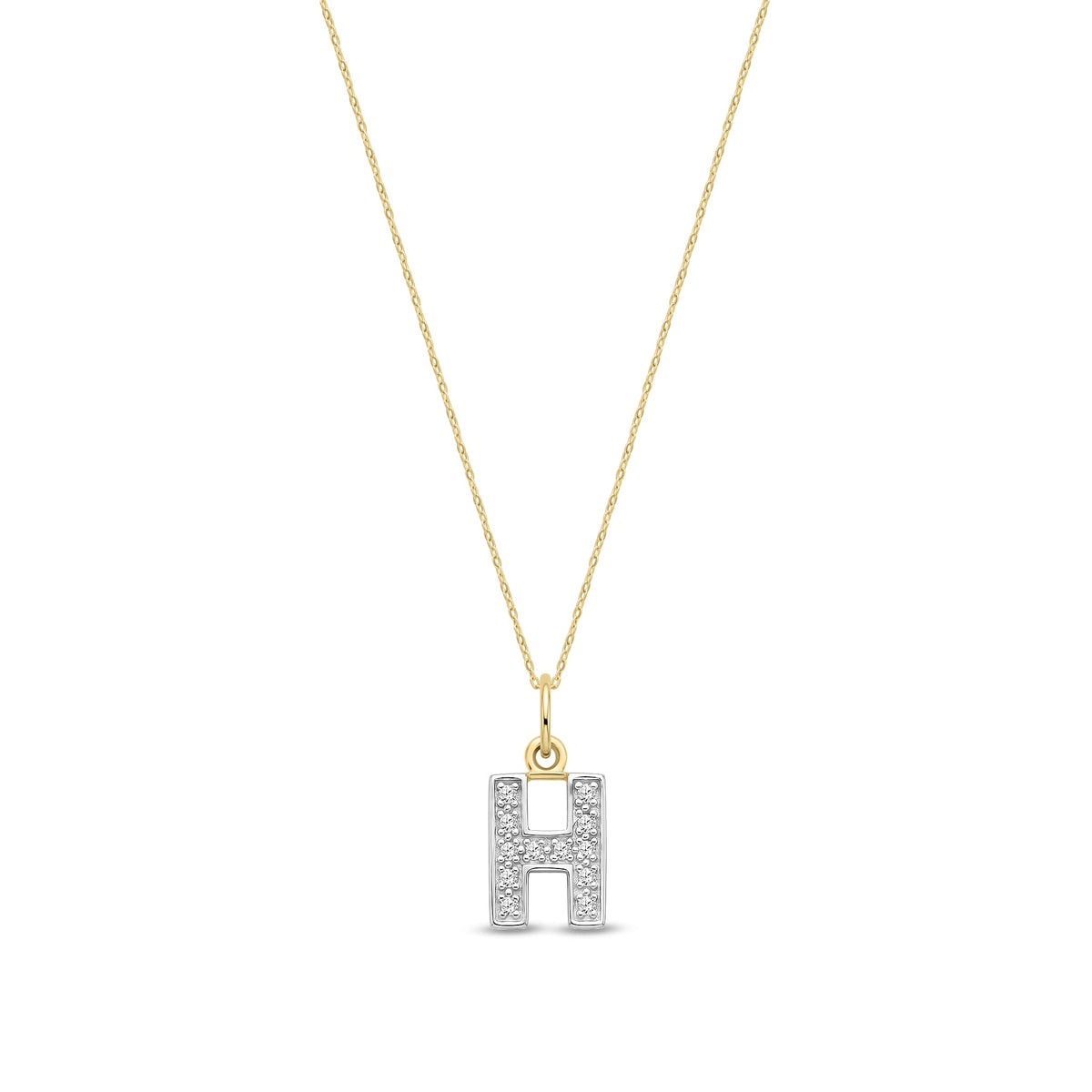 9ct Yellow Gold Small Cubic Zirconia Initial Pendant - Initial H