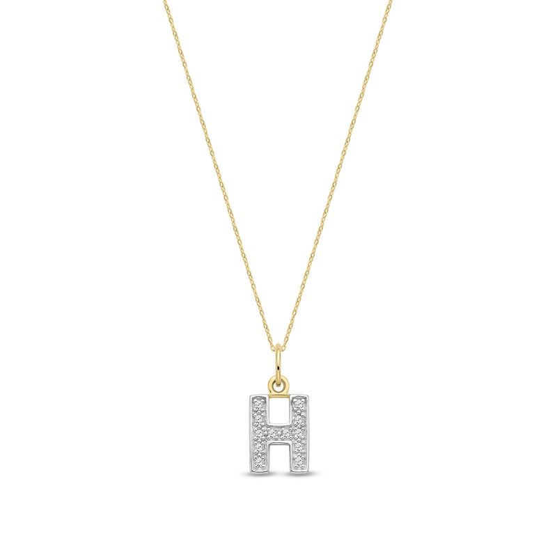 9ct Yellow Gold Small Cubic Zirconia Initial Pendant - Initial H