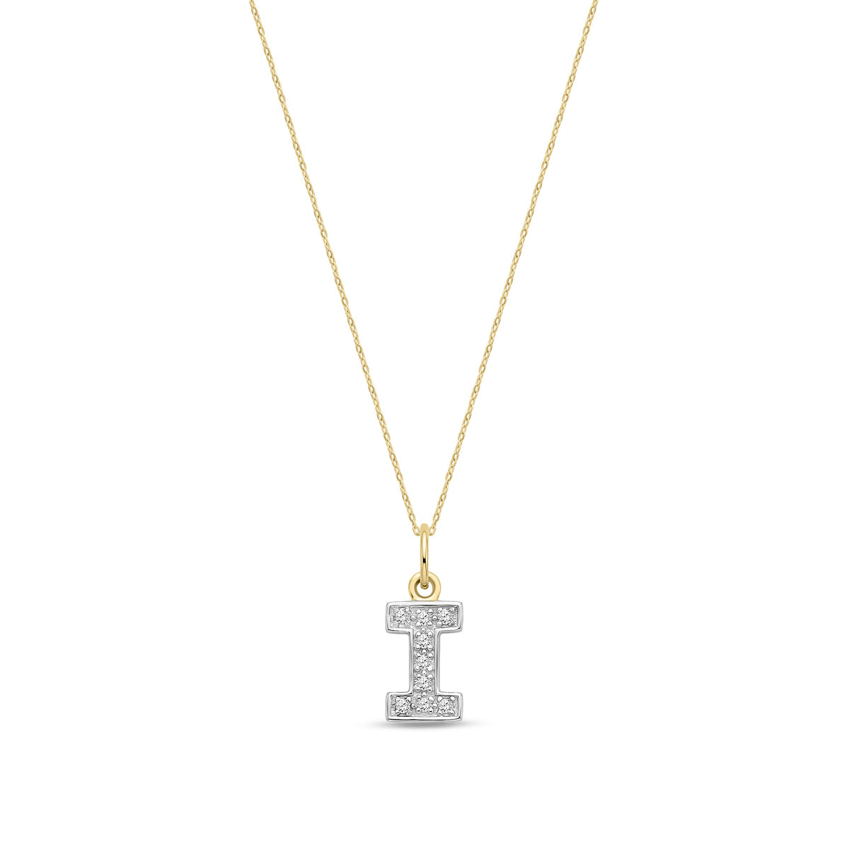 9ct Yellow Gold Small Cubic Zirconia Initial Pendant - Initial I