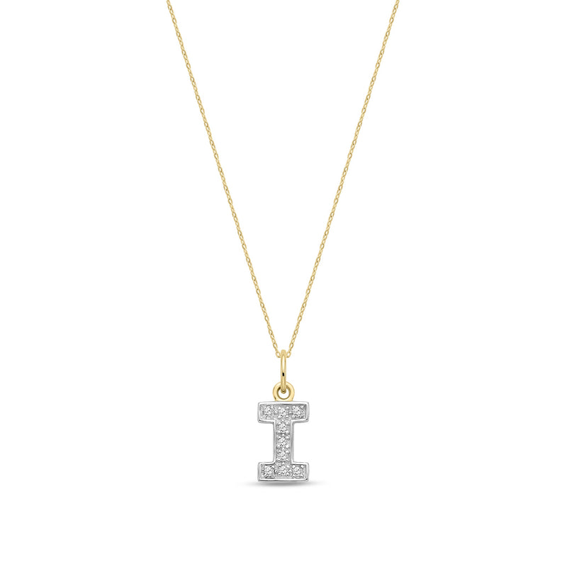9ct Yellow Gold Small Cubic Zirconia Initial Pendant - Initial I