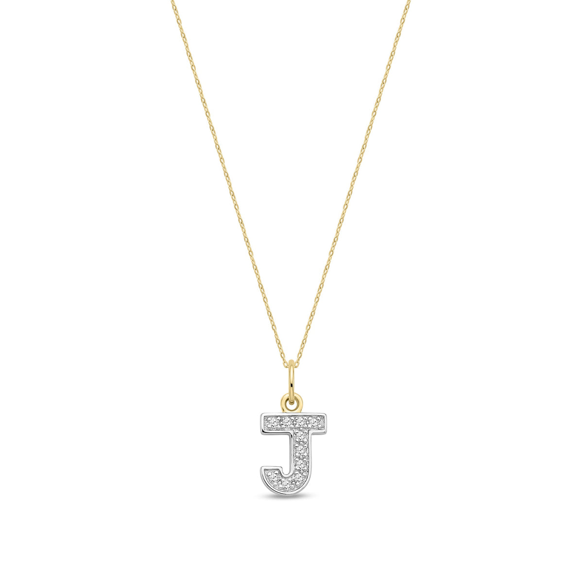9ct Yellow Gold Small Cubic Zirconia Initial Pendant - Initial J