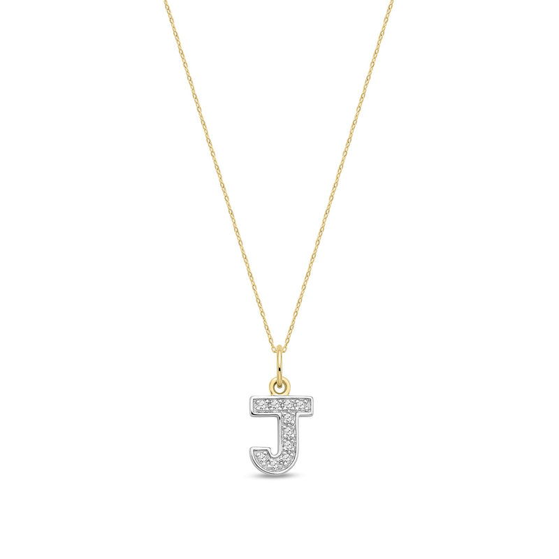 9ct Yellow Gold Small Cubic Zirconia Initial Pendant - Initial J