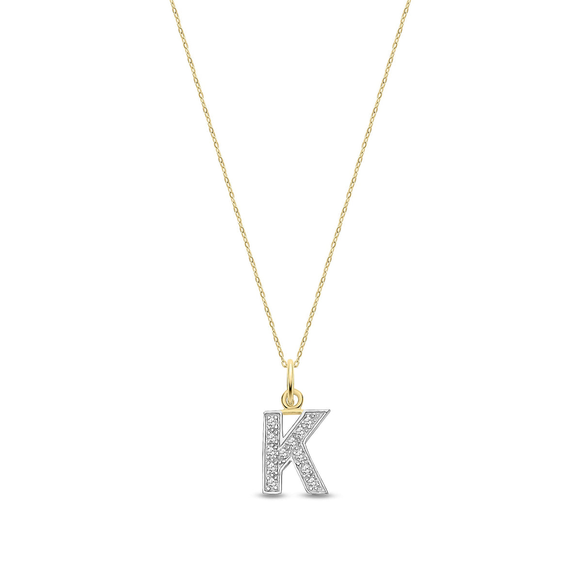 9ct Yellow Gold Small Cubic Zirconia Initial Pendant - Initial K