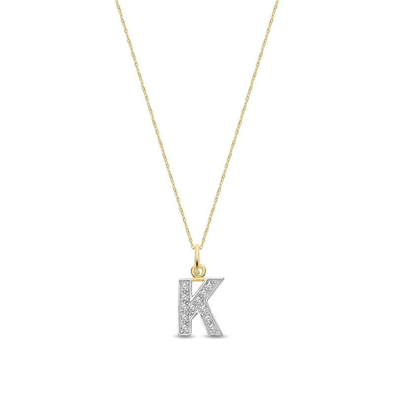 9ct Yellow Gold Small Cubic Zirconia Initial Pendant - Initial K