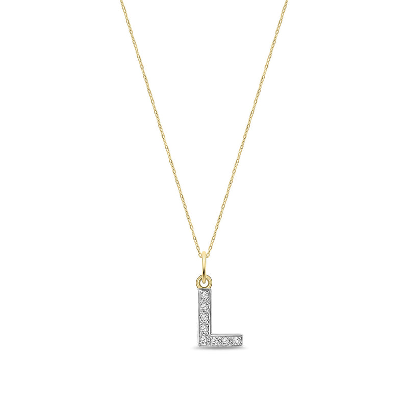 9ct Yellow Gold Small Cubic Zirconia Initial Pendant - Initial L