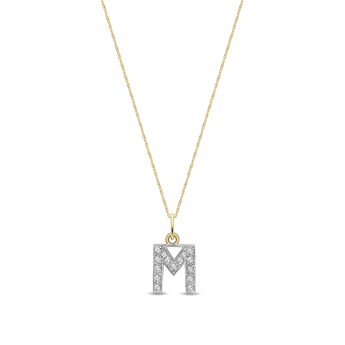 9ct Yellow Gold Small Cubic Zirconia Initial Pendant - Initial M
