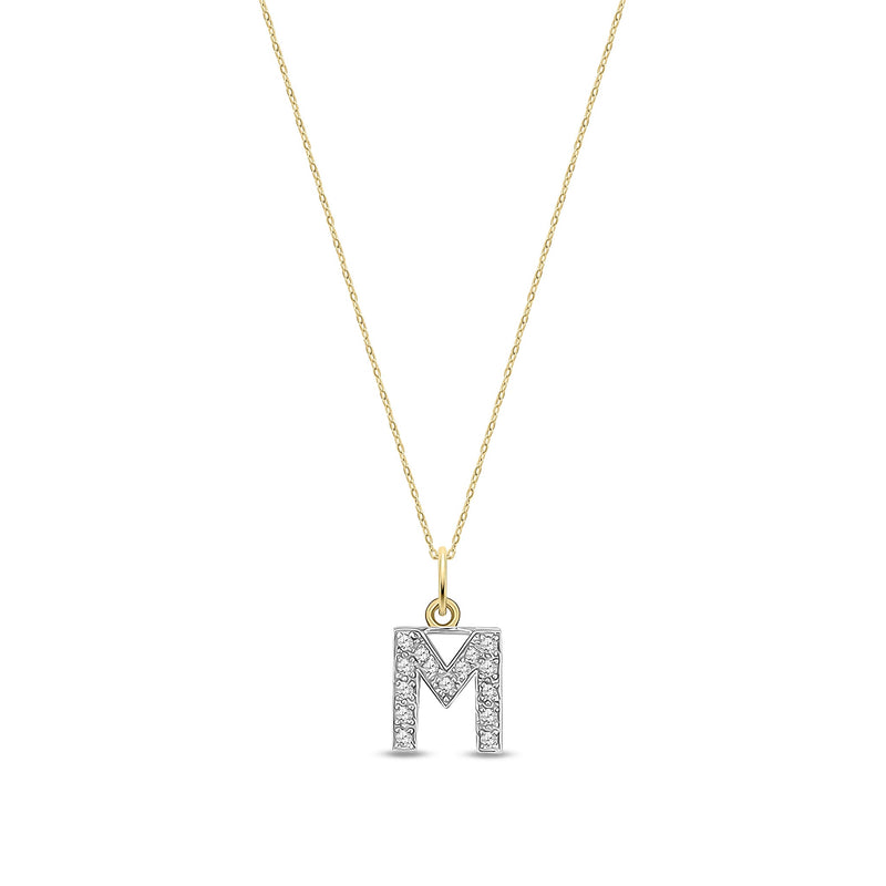 9ct Yellow Gold Small Cubic Zirconia Initial Pendant - Initial M