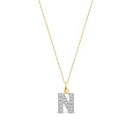 9ct Yellow Gold Small Cubic Zirconia Initial Pendant - Initial N