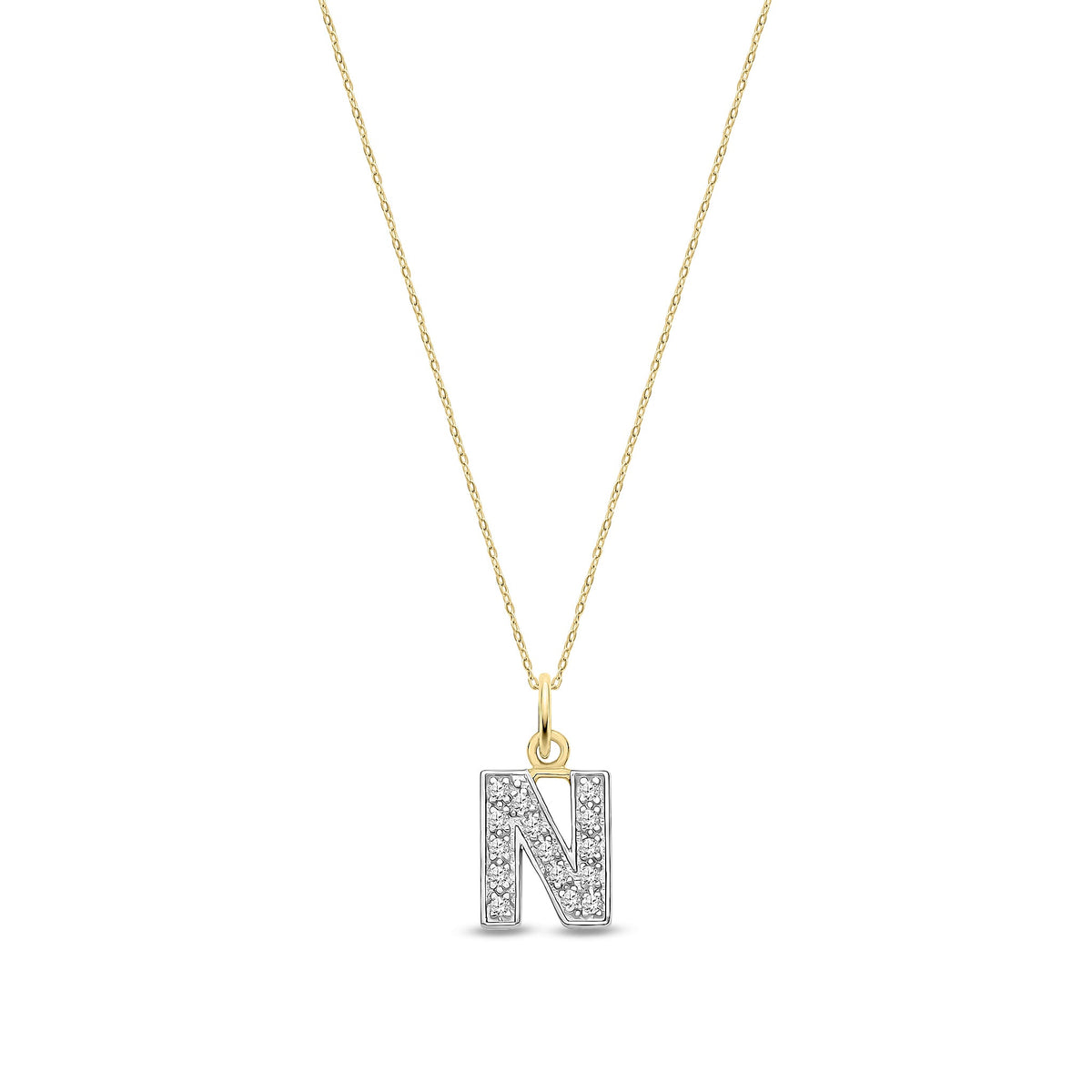 9ct Yellow Gold Small Cubic Zirconia Initial Pendant - Initial N