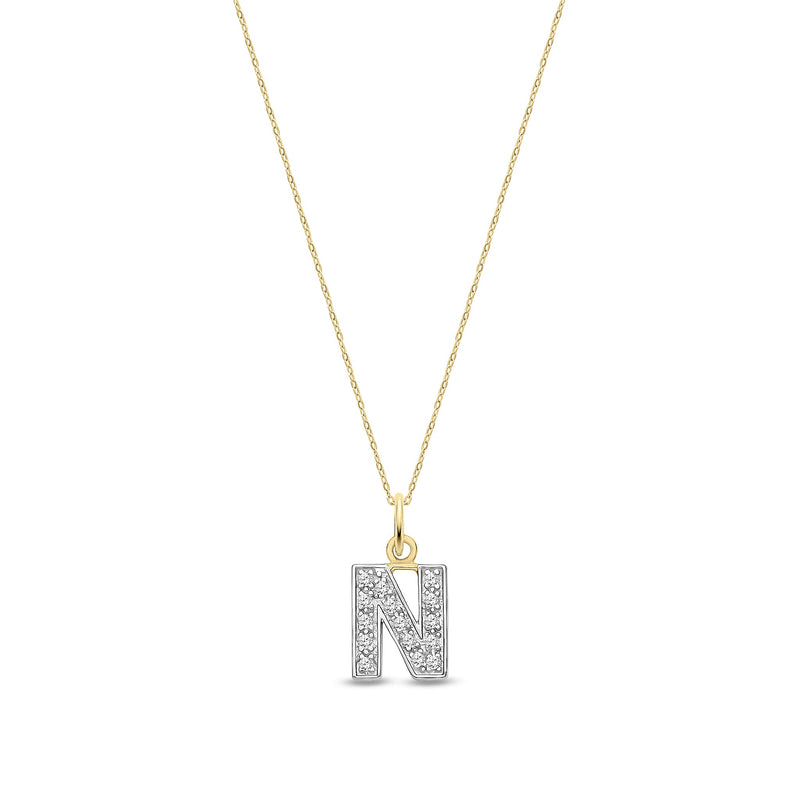 9ct Yellow Gold Small Cubic Zirconia Initial Pendant - Initial N