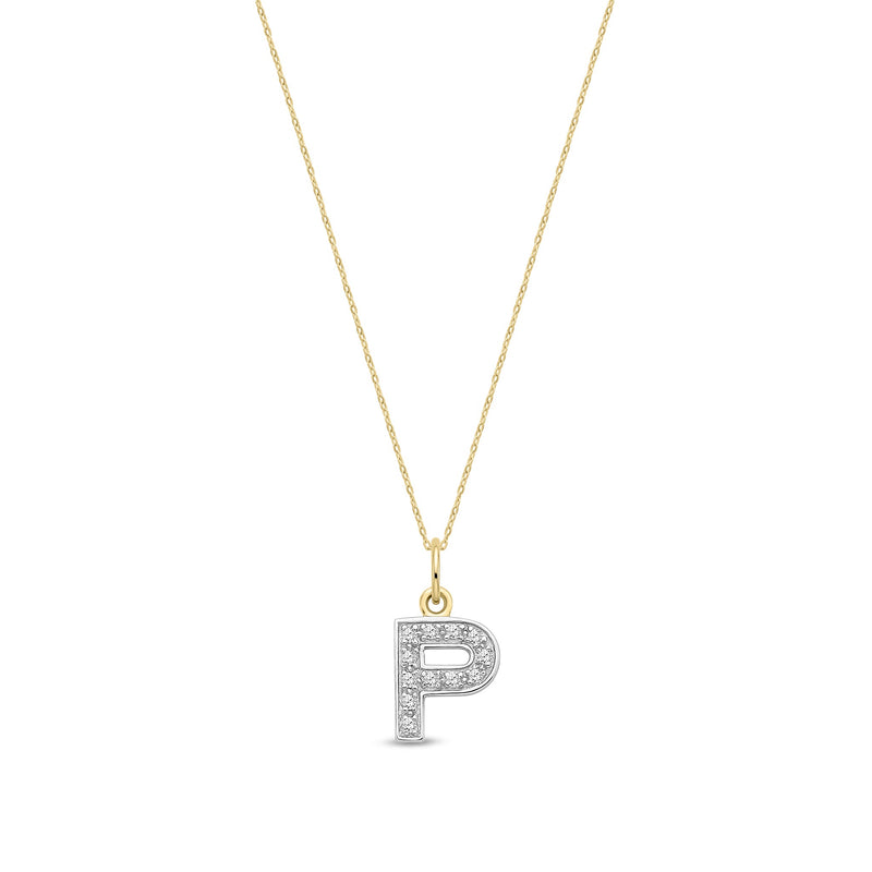 9ct Yellow Gold Small Cubic Zirconia Initial Pendant - Initial P