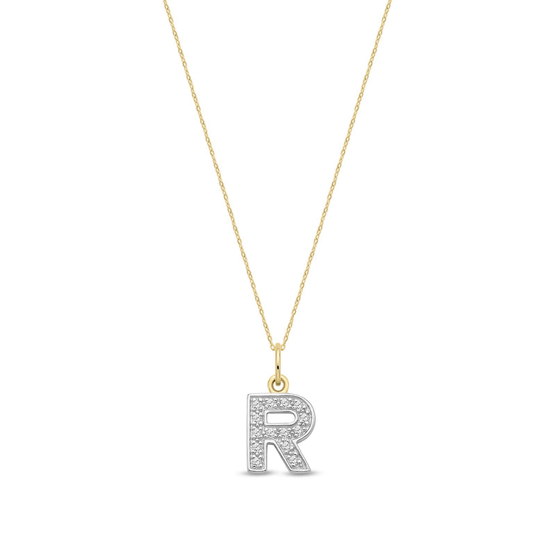 9ct Yellow Gold Small Cubic Zirconia Initial Pendant - Initial R