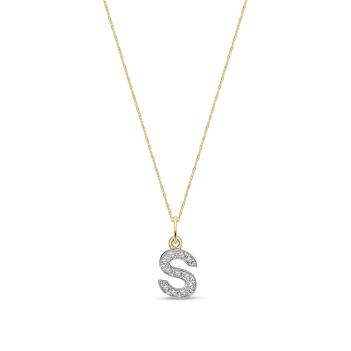9ct Yellow Gold Small Cubic Zirconia Initial Pendant - Initial S