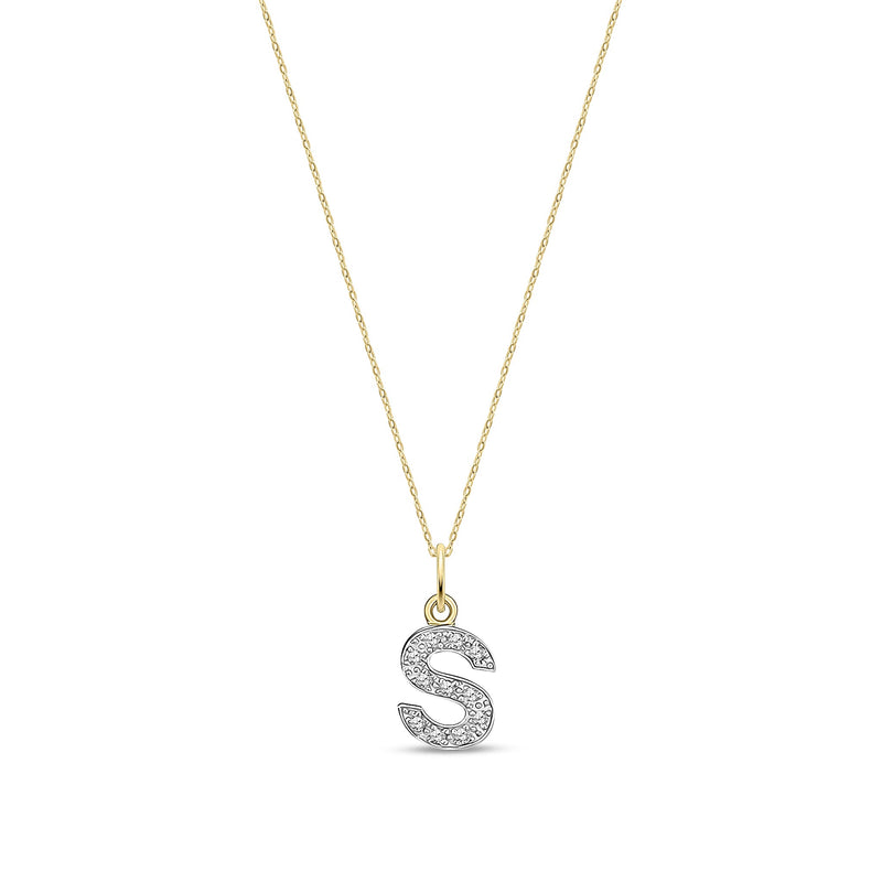 9ct Yellow Gold Small Cubic Zirconia Initial Pendant - Initial S