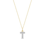 9ct Yellow Gold Small Cubic Zirconia Initial Pendant - Initial T