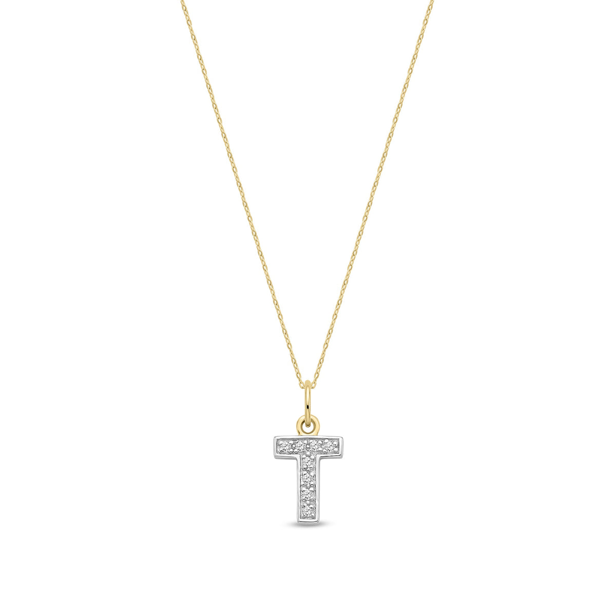 9ct Yellow Gold Small Cubic Zirconia Initial Pendant - Initial T