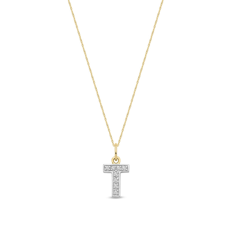 9ct Yellow Gold Small Cubic Zirconia Initial Pendant - Initial T