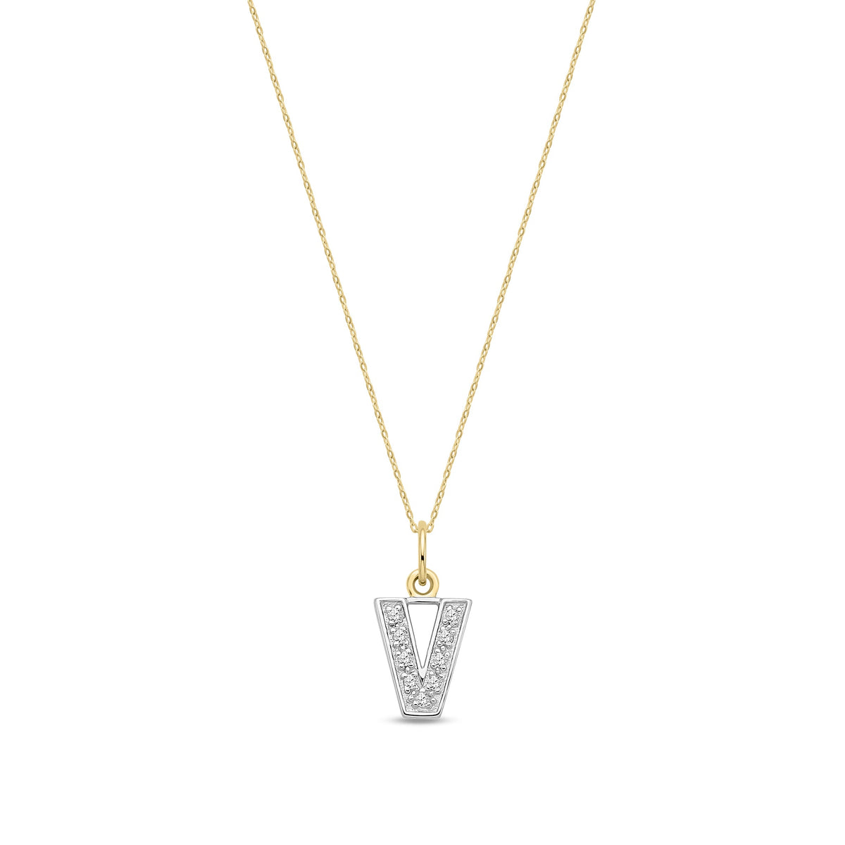 9ct Yellow Gold Small Cubic Zirconia Initial Pendant - Initial V