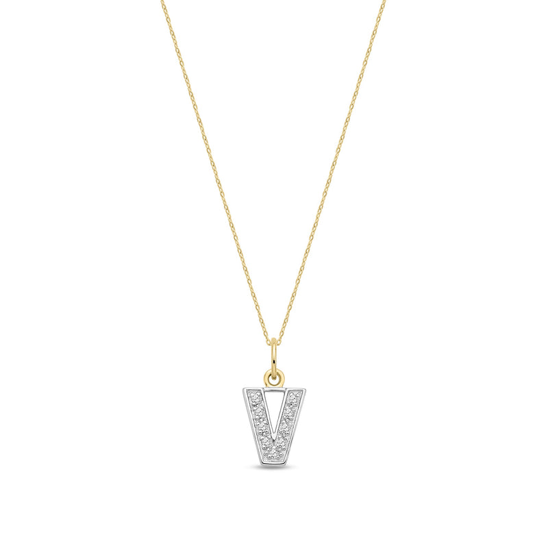9ct Yellow Gold Small Cubic Zirconia Initial Pendant - Initial V