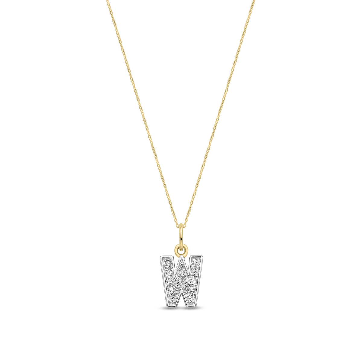 9ct Yellow Gold Small Cubic Zirconia Initial Pendant - Initial W
