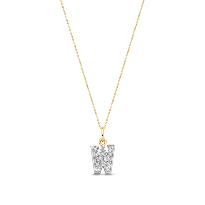 9ct Yellow Gold Small Cubic Zirconia Initial Pendant - Initial W