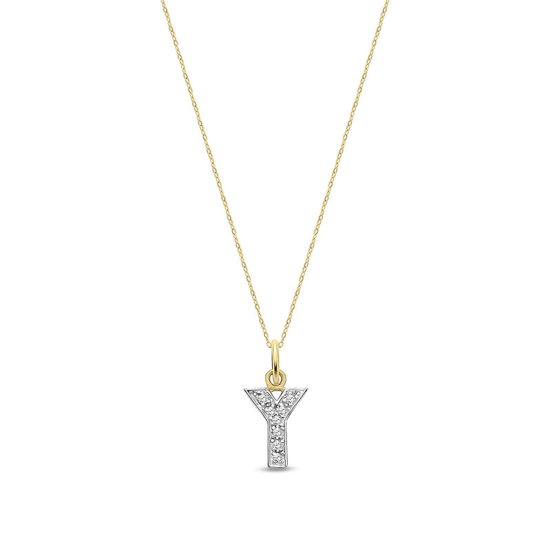 9ct Yellow Gold Small Cubic Zirconia Initial Pendant - Initial Y