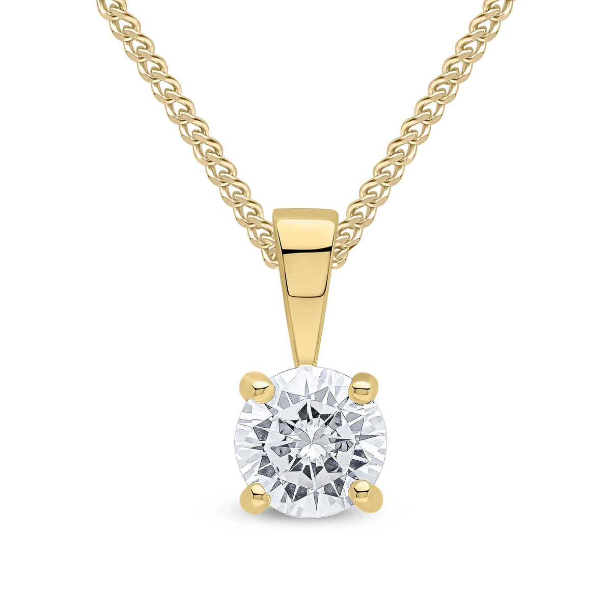 9ct Yellow Gold Round Cubic Zirconia Claw Pendant — 5mm