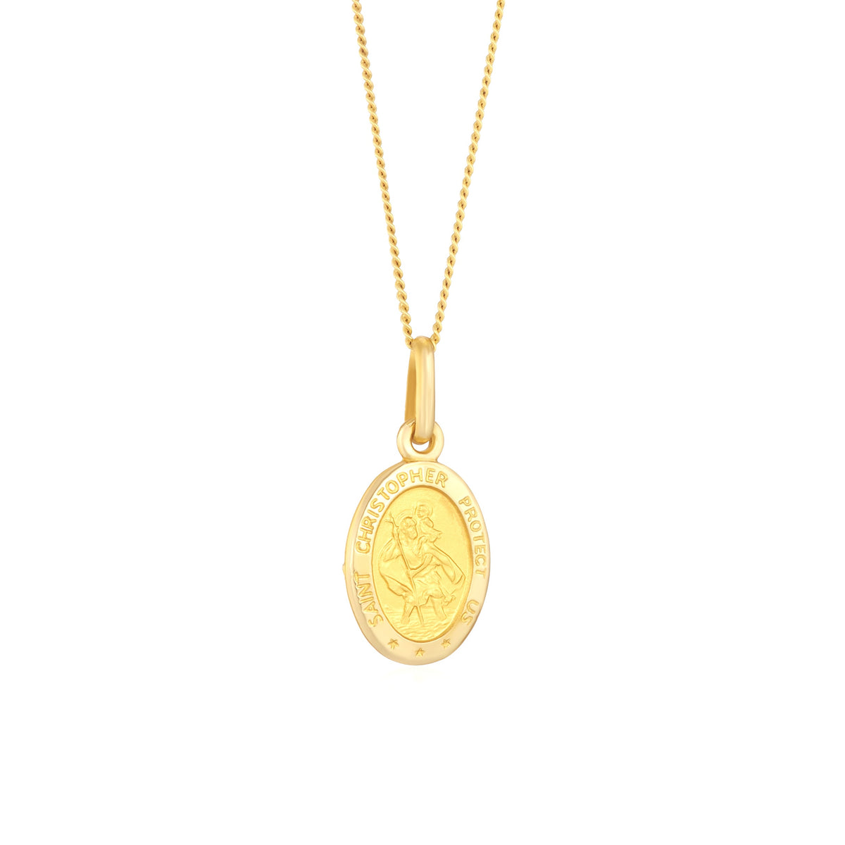 9ct Yellow Gold Oval St. Christopher Protect Us Pendant — 9mm