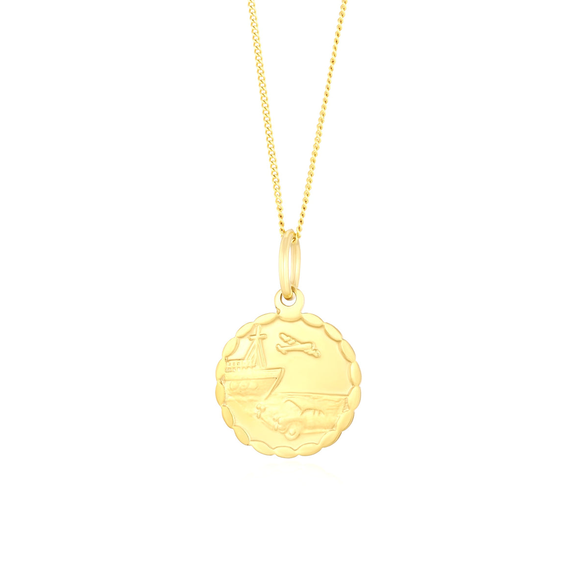 9ct Yellow Gold Scalloped Double-Sided St. Christopher Pendant — 15mm