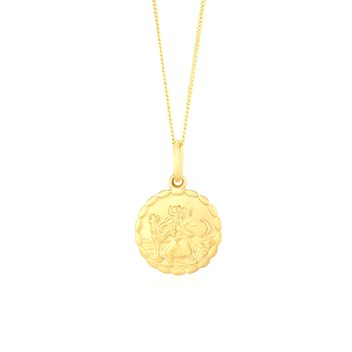 9ct Yellow Gold Scalloped Double-Sided St. Christopher Pendant — 15mm