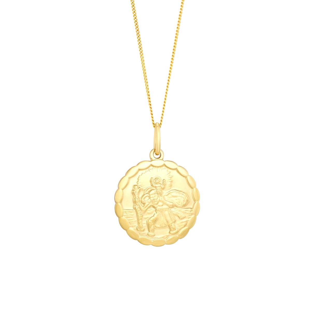 9ct Yellow Gold Scalloped Double-Sided St. Christopher Pendant — 20mm