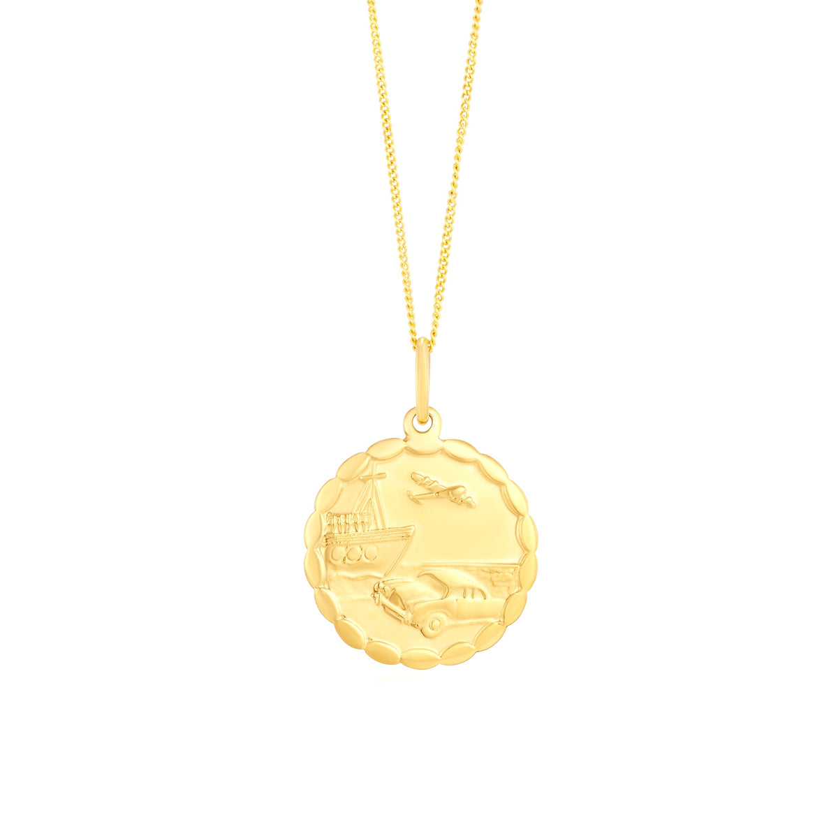 9ct Yellow Gold Scalloped Double-Sided St. Christopher Pendant — 20mm