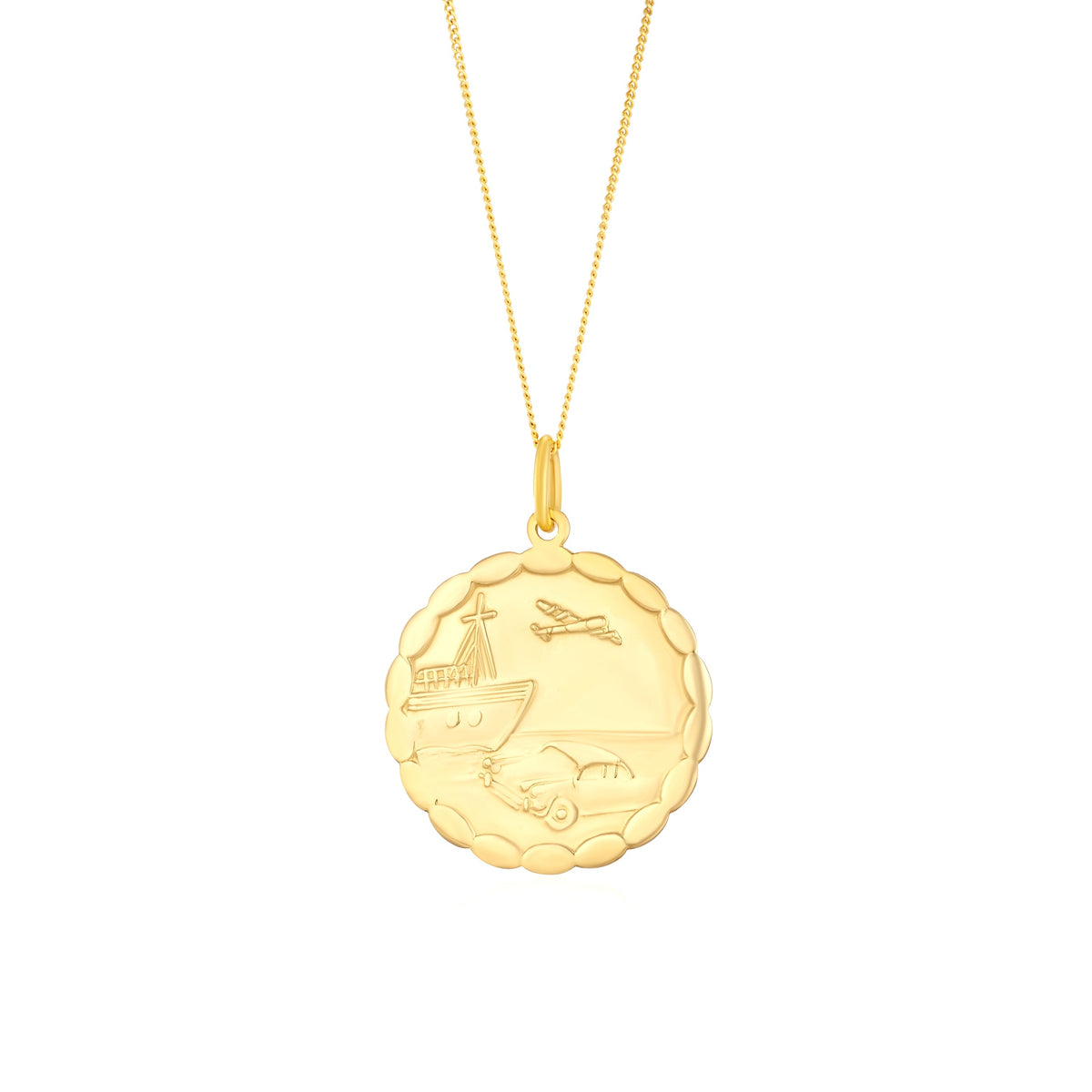 9ct Yellow Gold Scalloped Double-Sided St. Christopher Pendant — 24mm