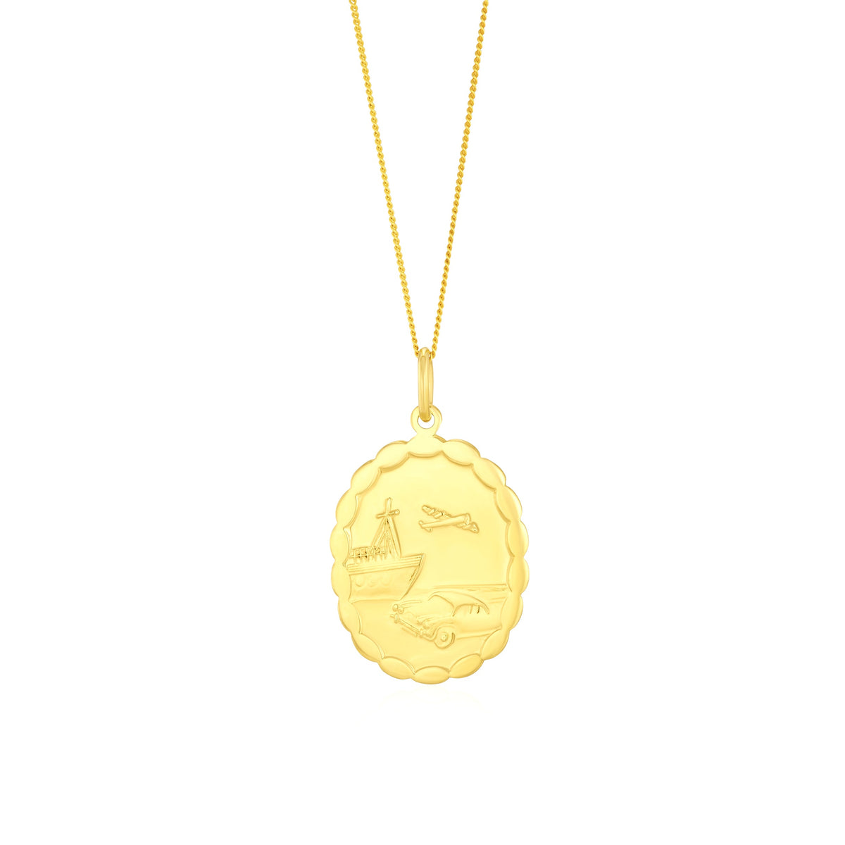 9ct Yellow Gold Scalloped Oval Double-Sided St. Christopher Pendant