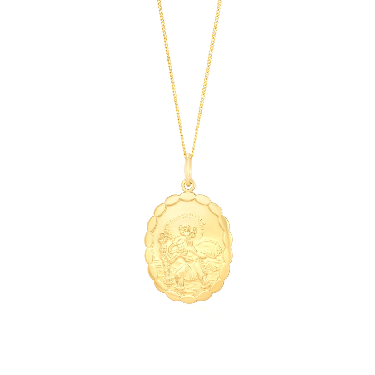 9ct Yellow Gold Scalloped Oval Double-Sided St. Christopher Pendant