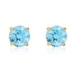 9ct Yellow Gold Round Natural Swiss Blue Topaz Claw Stud Earrings — 5mm