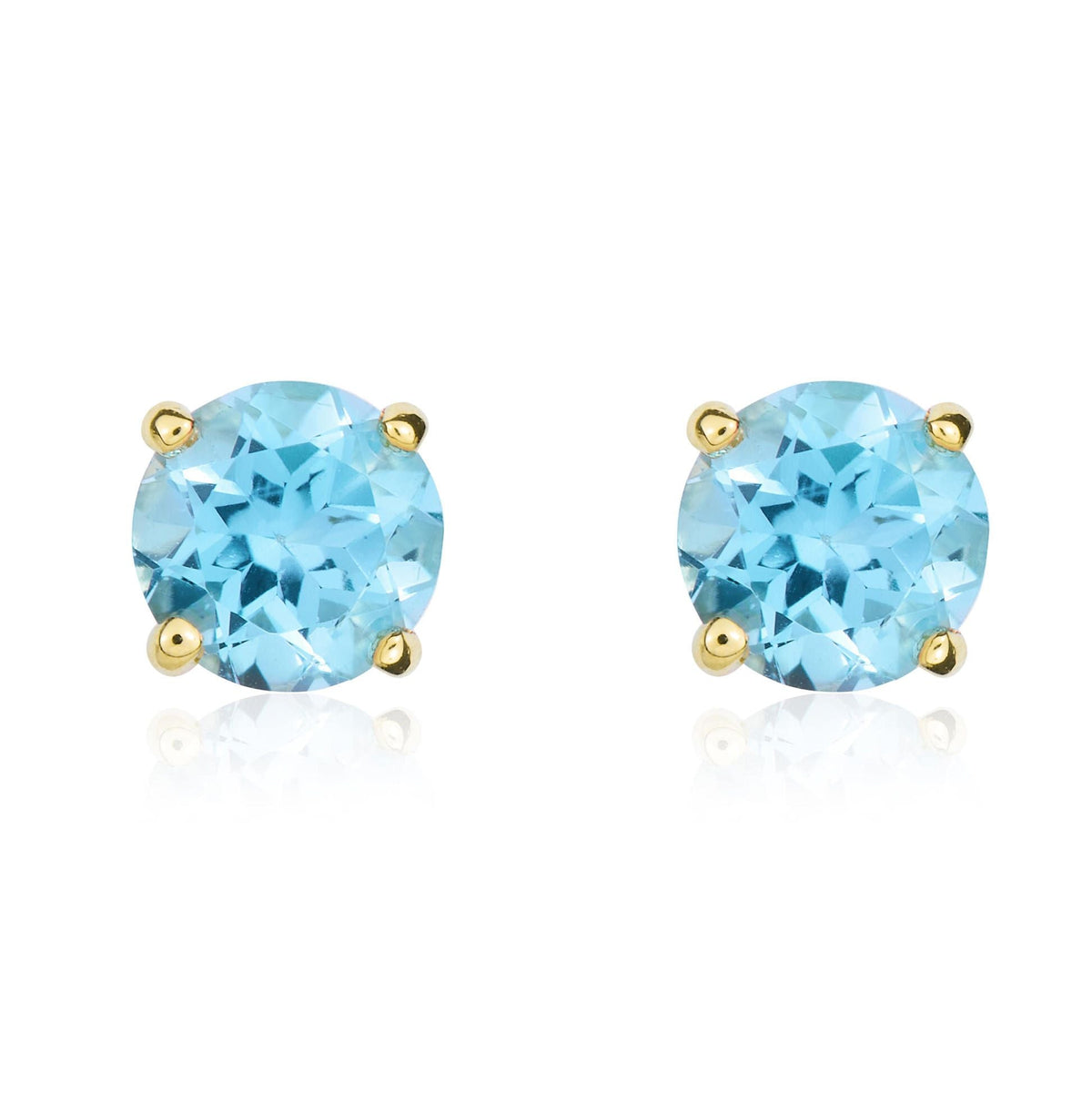 9ct Yellow Gold Round Natural Swiss Blue Topaz Claw Stud Earrings — 5mm