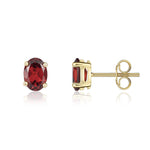 9ct Yellow Gold Oval Natural Garnet Claw Stud Earrings — 7x5mm