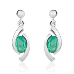 9ct White Gold Oval Natural Emerald 'Eye' Drop Earrings — 6x4mm