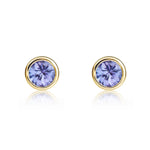 9ct Yellow Gold Round Natural Tanzanite Stud Earrings — 4mm
