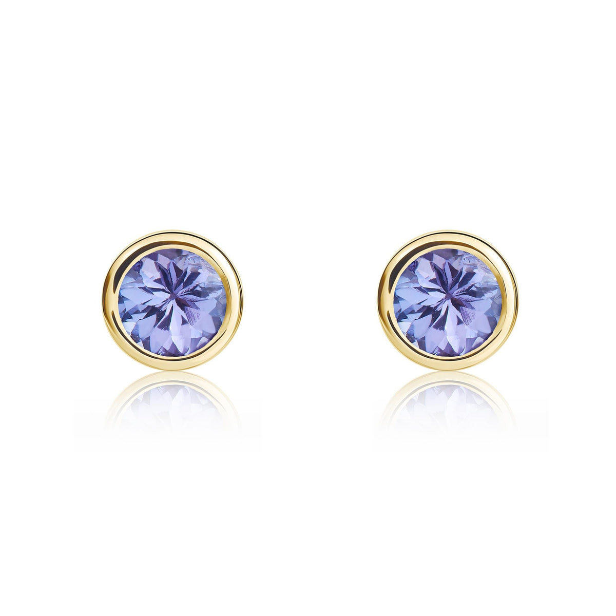 9ct Yellow Gold Round Natural Tanzanite Stud Earrings — 4mm