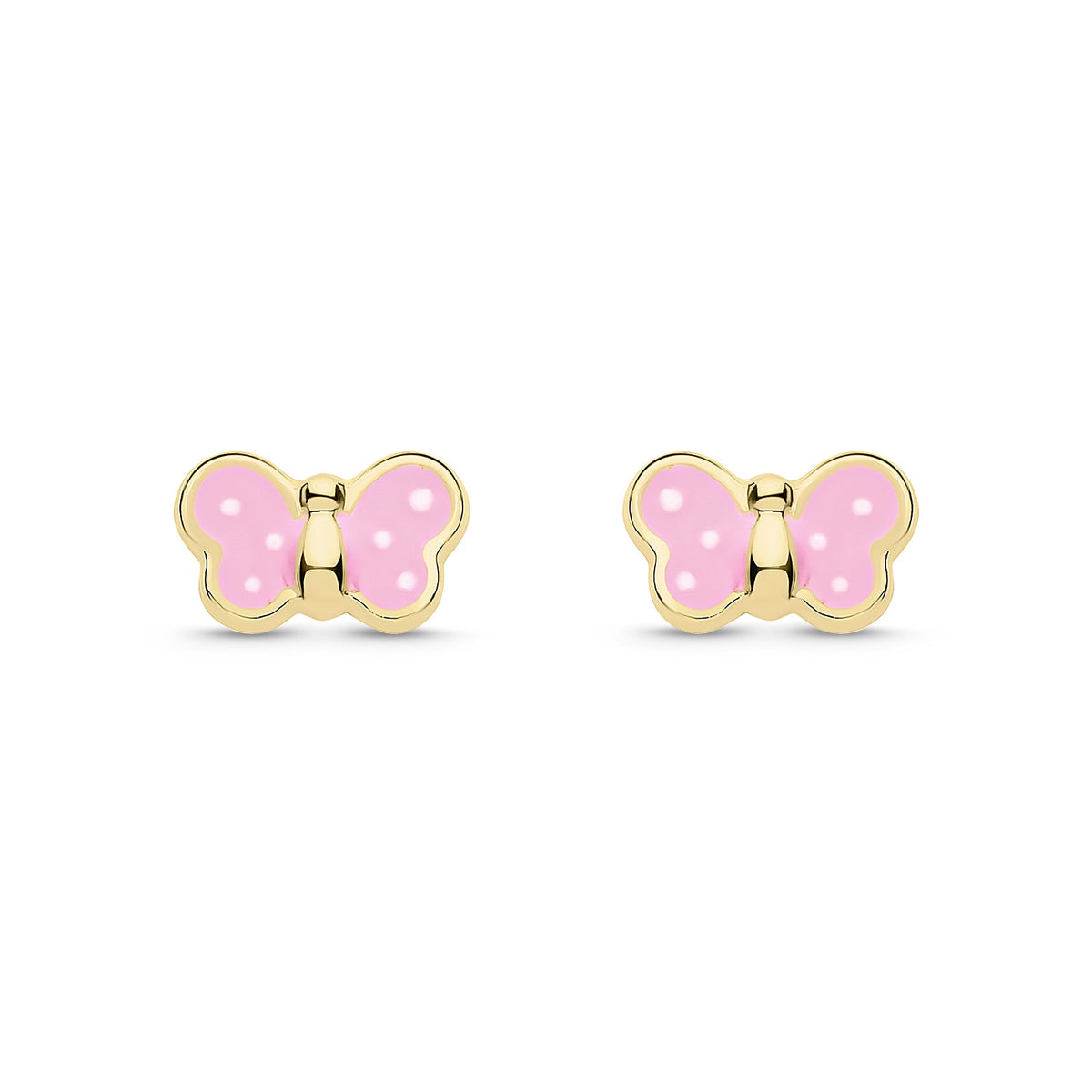 9ct Yellow Gold Pink Enamel Butterfly Stud Earrings