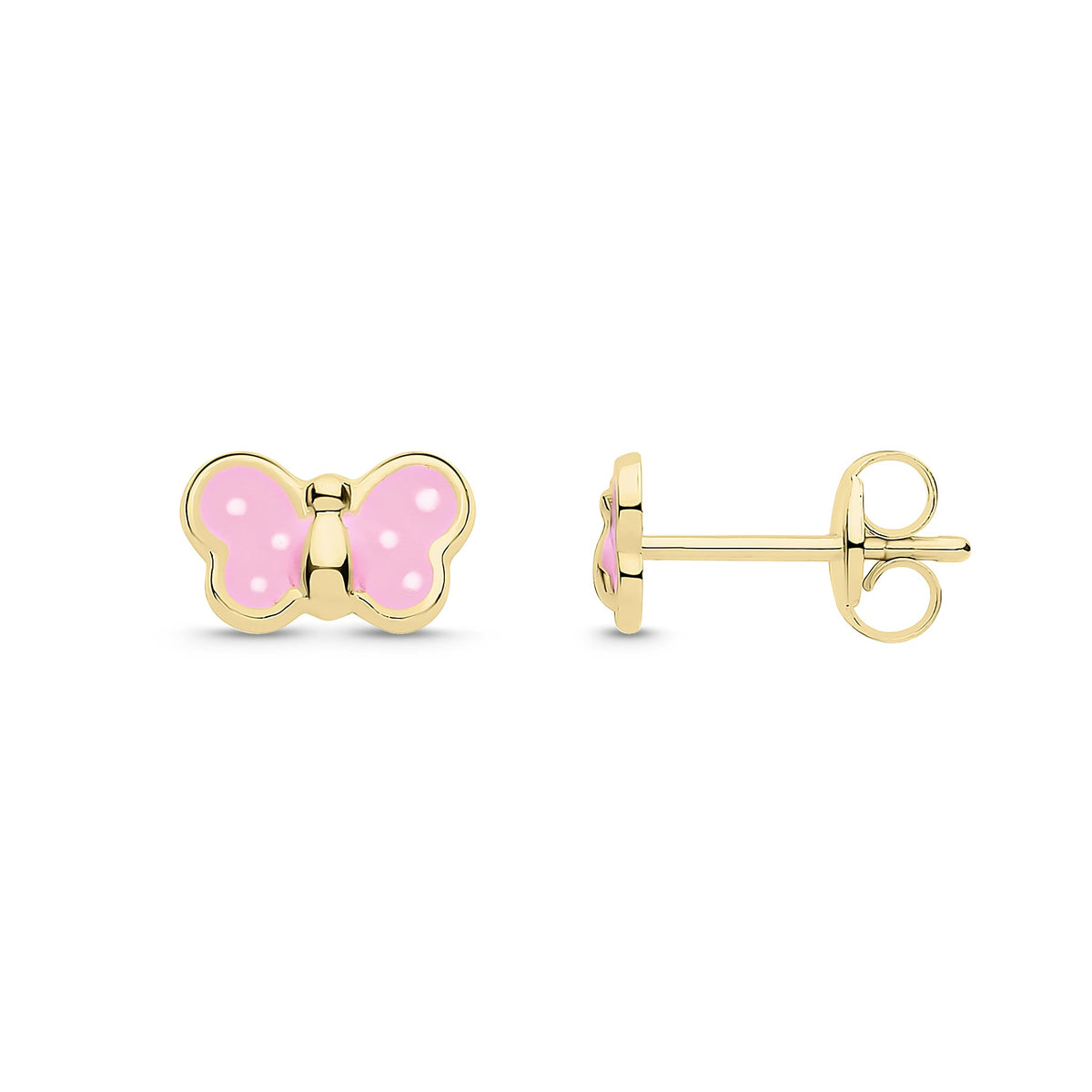 9ct Yellow Gold Pink Enamel Butterfly Stud Earrings